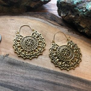Brand New Sacred Geometry Brass Hoop Earrings